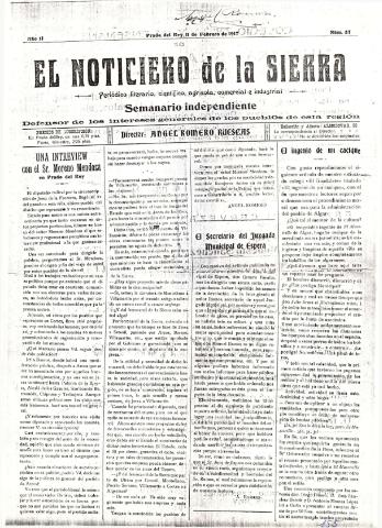 'El Noticiero de la Sierra Periódico literario, científico, agrícola, comercial e industrial' - Año II Número 37 - 1917 febrero 11