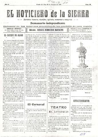 'El Noticiero de la Sierra Periódico literario, científico, agrícola, comercial e industrial' - Año II Número 38 - 1917 febrero 18