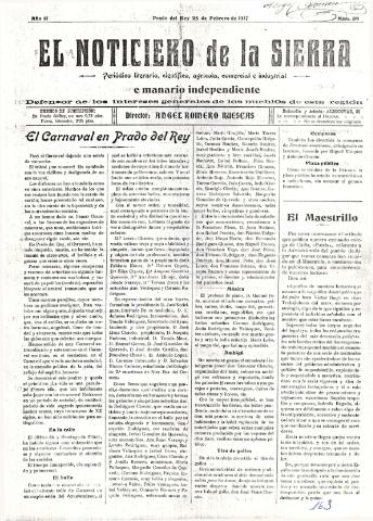 'El Noticiero de la Sierra Periódico literario, científico, agrícola, comercial e industrial' - Año II Número 39 - 1917 febrero 25