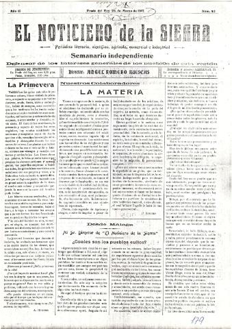 'El Noticiero de la Sierra Periódico literario, científico, agrícola, comercial e industrial' - Año II Número 43 - 1917 marzo 25