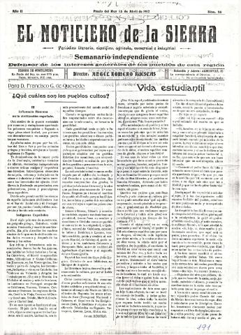 'El Noticiero de la Sierra Periódico literario, científico, agrícola, comercial e industrial' - Año II Número 46 - 1917 abril 15