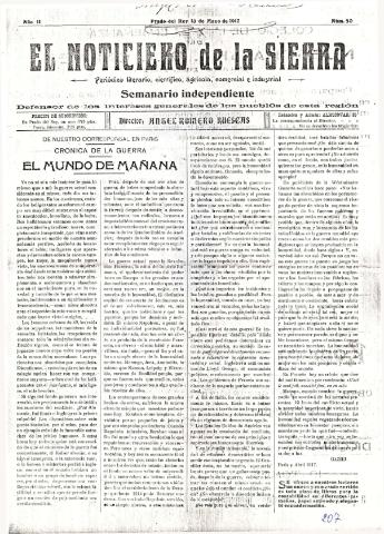 'El Noticiero de la Sierra Periódico literario, científico, agrícola, comercial e industrial' - Año II Número 50 - 1917 mayo 13