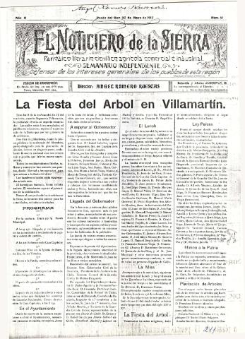 'El Noticiero de la Sierra Periódico literario, científico, agrícola, comercial e industrial' - Año II Número 51 - 1917 mayo 20