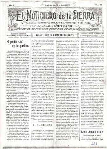 'El Noticiero de la Sierra Periódico literario, científico, agrícola, comercial e industrial' - Año II Número 54 - 1917 junio 10