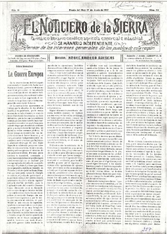 'El Noticiero de la Sierra Periódico literario, científico, agrícola, comercial e industrial' - Año II Número 55 - 1917 junio 17