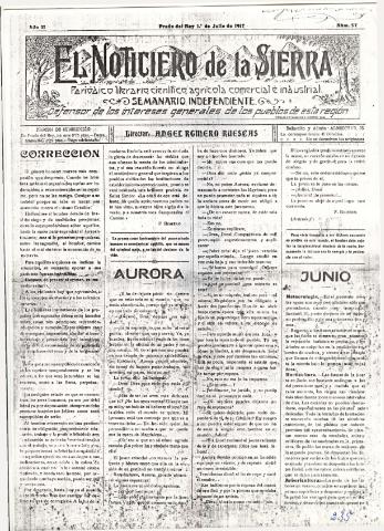 'El Noticiero de la Sierra Periódico literario, científico, agrícola, comercial e industrial' - Año II Número 57 - 1917 julio 1