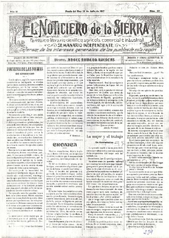 'El Noticiero de la Sierra Periódico literario, científico, agrícola, comercial e industrial' - Año II Número 58 - 1917 julio 15