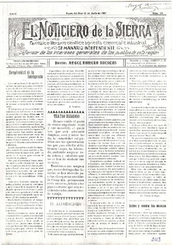 'El Noticiero de la Sierra Periódico literario, científico, agrícola, comercial e industrial' - Año II Número 59 - 1917 julio 15