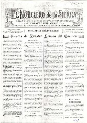 'El Noticiero de la Sierra Periódico literario, científico, agrícola, comercial e industrial' - Año II Número 60 - 1917 julio 22