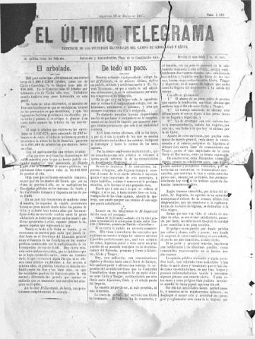 'El Último telegrama : defensor de los intereses materiales del Campo de Gibraltar y Ceuta' - Año XXII Número 1123 - 1897 marzo 20