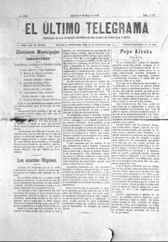 'El Último telegrama : defensor de los intereses materiales del Campo de Gibraltar y Ceuta' - Año XXII Número 1130 - 1897 mayo 8