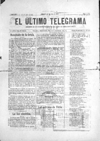 'El Último telegrama : defensor de los intereses materiales del Campo de Gibraltar y Ceuta' - Año XXII Número 1135 - 1897 junio 12