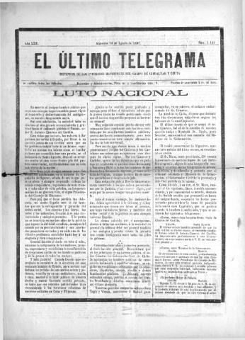 'El Último telegrama : defensor de los intereses materiales del Campo de Gibraltar y Ceuta' - Año XXII Número 1144 - 1897 agosto 14
