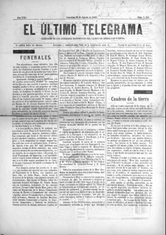'El Último telegrama : defensor de los intereses materiales del Campo de Gibraltar y Ceuta' - Año XXII Número 1146 - 1897 agosto 28