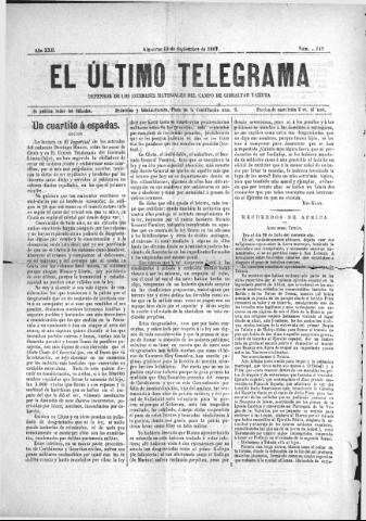 'El Último telegrama : defensor de los intereses materiales del Campo de Gibraltar y Ceuta' - Año XXII Número 1149 - 1897 septiembre 18