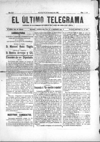 'El Último telegrama : defensor de los intereses materiales del Campo de Gibraltar y Ceuta' - Año XXII Número 1150 - 1897 septiembre 25