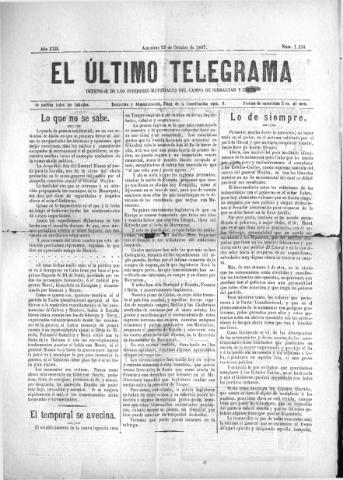 'El Último telegrama : defensor de los intereses materiales del Campo de Gibraltar y Ceuta' - Año XXII Número 1154 - 1897 octubre 23