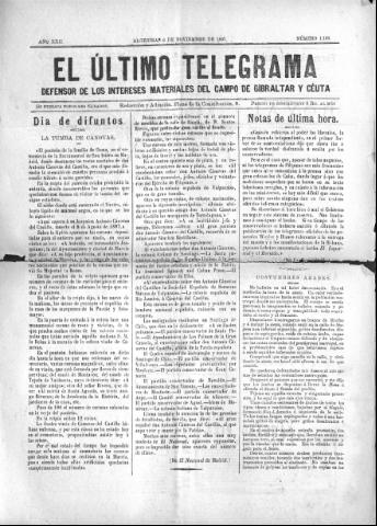 'El Último telegrama : defensor de los intereses materiales del Campo de Gibraltar y Ceuta' - Año XXII Número 1156 - 1897 noviembre 6
