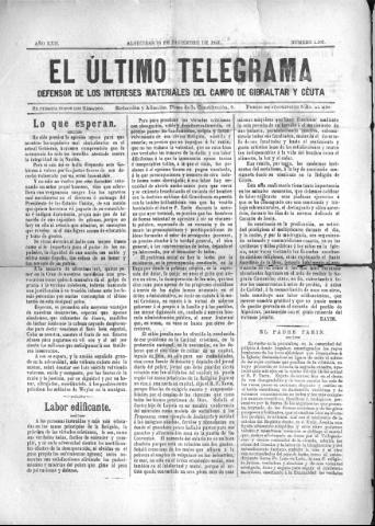 'El Último telegrama : defensor de los intereses materiales del Campo de Gibraltar y Ceuta' - Año XXII Número 1162 - 1897 diciembre 18