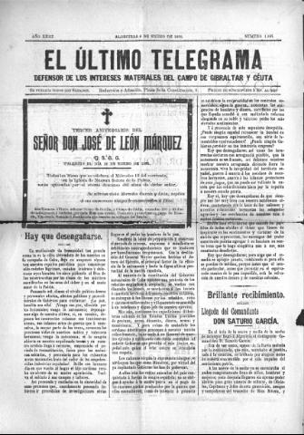 'El Último telegrama : defensor de los intereses materiales del Campo de Gibraltar y Ceuta' - Año XXIII Número 1165 - 1898 enero 8