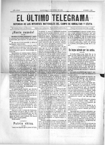 'El Último telegrama : defensor de los intereses materiales del Campo de Gibraltar y Ceuta' - Año XXIII Número 1166 - 1898 enero 15