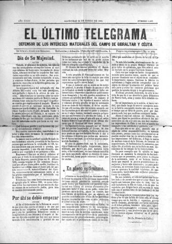 'El Último telegrama : defensor de los intereses materiales del Campo de Gibraltar y Ceuta' - Año XXIII Número 1167 - 1898 enero 22