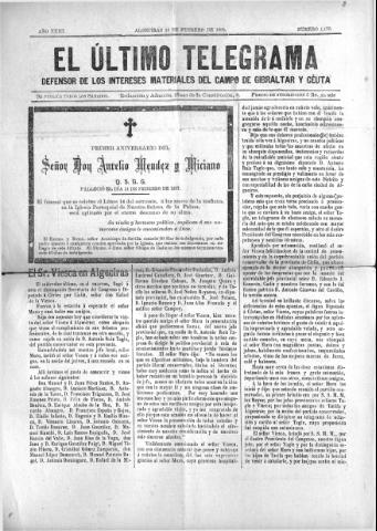 'El Último telegrama : defensor de los intereses materiales del Campo de Gibraltar y Ceuta' - Año XXIII Número 1170 - 1898 febrero 12