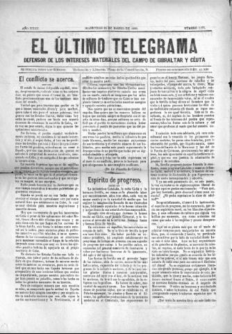 'El Último telegrama : defensor de los intereses materiales del Campo de Gibraltar y Ceuta' - Año XXIII Número 1175 - 1898 marzo 19