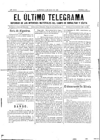 'El Último telegrama : defensor de los intereses materiales del Campo de Gibraltar y Ceuta' - Año XXIII Número 1183 - 1898 mayo 14