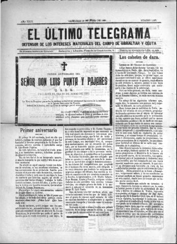 'El Último telegrama : defensor de los intereses materiales del Campo de Gibraltar y Ceuta' - Año XXIII Número 1187 - 1898 junio 11