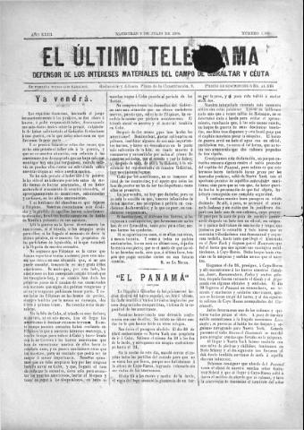 'El Último telegrama : defensor de los intereses materiales del Campo de Gibraltar y Ceuta' - Año XXIII Número 1190 - 1898 julio 2
