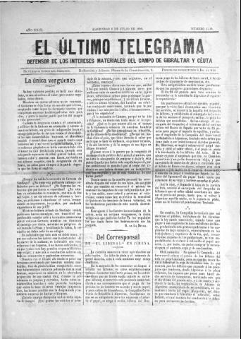 'El Último telegrama : defensor de los intereses materiales del Campo de Gibraltar y Ceuta' - Año XXIII Número 1191 - 1898 julio 9