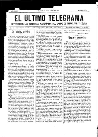 'El Último telegrama : defensor de los intereses materiales del Campo de Gibraltar y Ceuta' - Año XXIII Número 1192 - 1898 julio 16