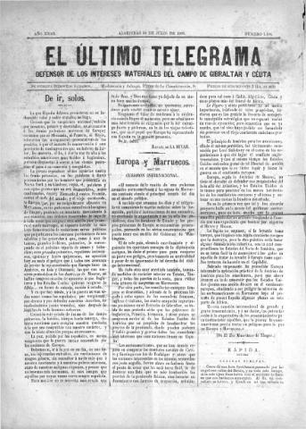 'El Último telegrama : defensor de los intereses materiales del Campo de Gibraltar y Ceuta' - Año XXIII Número 1194 - 1898 julio 30