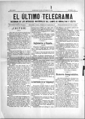 'El Último telegrama : defensor de los intereses materiales del Campo de Gibraltar y Ceuta' - Año XXIII Número 1205 - 1898 octubre 15