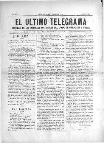 'El Último telegrama : defensor de los intereses materiales del Campo de Gibraltar y Ceuta' - Año XXIII Número 1206 - 1898 octubre 22