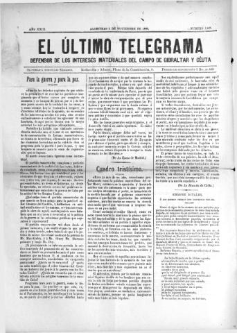 'El Último telegrama : defensor de los intereses materiales del Campo de Gibraltar y Ceuta' - Año XXIII Número 1208 - 1898 noviembre 5