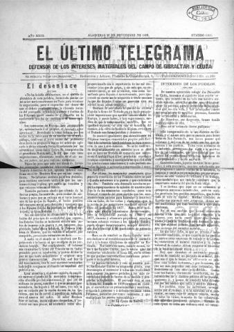 'El Último telegrama : defensor de los intereses materiales del Campo de Gibraltar y Ceuta' - Año XXIII Número 1211 - 1898 noviembre 26