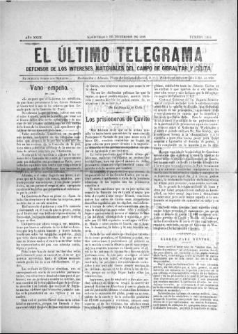 'El Último telegrama : defensor de los intereses materiales del Campo de Gibraltar y Ceuta' - Año XXIII Número 1212 - 1898 diciembre 3