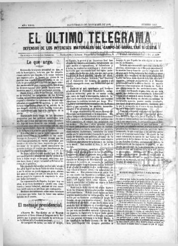 'El Último telegrama : defensor de los intereses materiales del Campo de Gibraltar y Ceuta' - Año XXIII Número 1213 - 1898 diciembre 10