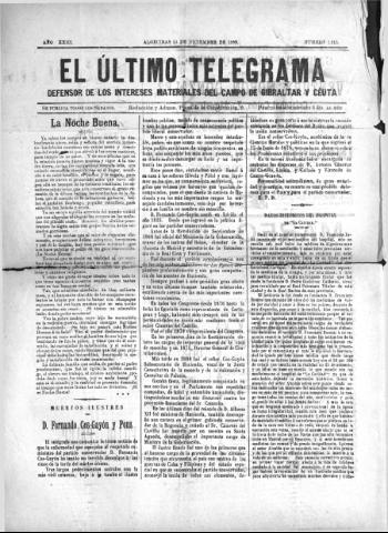 'El Último telegrama : defensor de los intereses materiales del Campo de Gibraltar y Ceuta' - Año XXIII Número 1215 - 1898 diciembre 24