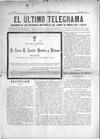 'El Último telegrama : defensor de los intereses materiales del Campo de Gibraltar y Ceuta' - Año XXIV Número 1222 - 1899 febrero 11