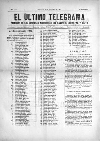 'El Último telegrama : defensor de los intereses materiales del Campo de Gibraltar y Ceuta' - Año XXIV Número 1223 - 1899 febrero 18
