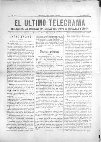 'El Último telegrama : defensor de los intereses materiales del Campo de Gibraltar y Ceuta' - Año XXIV Número 1227 - 1899 marzo 18