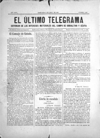 'El Último telegrama : defensor de los intereses materiales del Campo de Gibraltar y Ceuta' - Año XXIV Número 1229 - 1899 abril 1