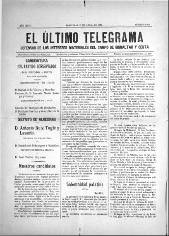 'El Último telegrama : defensor de los intereses materiales del Campo de Gibraltar y Ceuta' - Año XXIV Número 1231 - 1899 abril 15