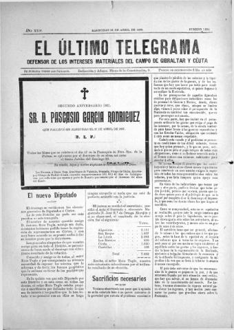 'El Último telegrama : defensor de los intereses materiales del Campo de Gibraltar y Ceuta' - Año XXIV Número 1232 - 1899 abril 22