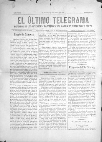 'El Último telegrama : defensor de los intereses materiales del Campo de Gibraltar y Ceuta' - Año XXIV Número 1233 - 1899 abril 29