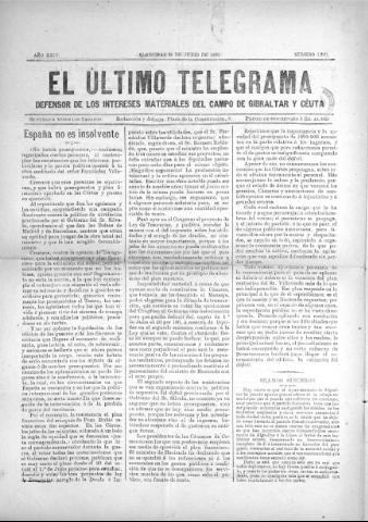 'El Último telegrama : defensor de los intereses materiales del Campo de Gibraltar y Ceuta' - Año XXIV Número 1240 - 1899 junio 25