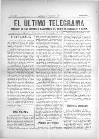 'El Último telegrama : defensor de los intereses materiales del Campo de Gibraltar y Ceuta' - Año XXIV Número 1241 - 1899 julio 2